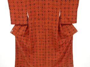 アンティーク　斜め格子に花模様上代紬着物